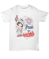 Load image into Gallery viewer, Free to Sparkle2 4th of July Fourth Since Born in the USA Tshirt 1776 America Independence Day Star Spangled Banner Cotton Shirt Teeshirt - CrazyFamilyLove