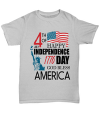Load image into Gallery viewer, 4th of July Fourth Independence Day White or Ash Cotton T-shirt Tee
