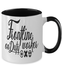 Load image into Gallery viewer, Frontline Worker on Duty LPN RN ARNP Nurse Two Tone Coffee Tea Mug Drinkware - CrazyFamilyLove