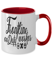 Load image into Gallery viewer, Frontline Worker on Duty LPN RN ARNP Nurse Two Tone Coffee Tea Mug Drinkware - CrazyFamilyLove