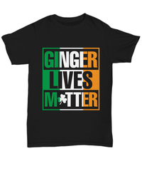 Load image into Gallery viewer, Ginger Lives Matter St. Patrick’s Day Black Graphic Tshirt Teeshirt | Lucky Leprechaun Emerald Green Rainbow Clover Potinn Cotton Shirt - CrazyFamilyLove