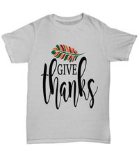 Load image into Gallery viewer, Give Thanks America Thanksgiving Turkey Day Graphic Teeshirt | Tshirt Pumpkin Patch Autumn Fall Harvest Corn Stalk Maze Cotton Tee Shirt - CrazyFamilyLove