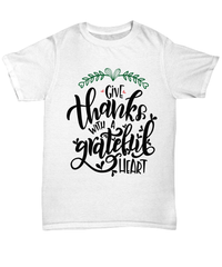 Load image into Gallery viewer, Give Thanks With a Grateful Heart Thanksgiving Turkey Day Graphic Tshirt | Pumpkin Patch Autumn Fall Harvest Corn Stalk Maze Cotton Shirt - CrazyFamilyLove
