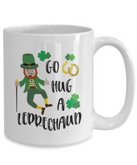 Load image into Gallery viewer, Go Hug a Leprechaun St. Patrick’s Day Ceramic Coffee Tea Mug | Lucky Leprechaun Emerald Green Rainbow Clover Potinn Drinkware - CrazyFamilyLove