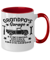 Load image into Gallery viewer, Grandpa's Garage If Ain't Broke 2 Tone Coffee Mug Grandfather Grandad Papaw Bday - CrazyFamilyLove