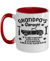 Load image into Gallery viewer, Grandpa's Garage If Ain't Broke 2 Tone Coffee Mug Grandfather Grandad Papaw Bday - CrazyFamilyLove