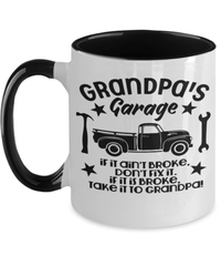 Load image into Gallery viewer, Grandpa's Garage If Ain't Broke 2 Tone Coffee Mug Grandfather Grandad Papaw Bday - CrazyFamilyLove