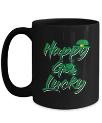 Load image into Gallery viewer, Happy Go Lucky St. Patrick’s Day Black Ceramic Coffee Tea Mug | Leprechaun Emerald Green Rainbow Clover Potinn Drinkware - CrazyFamilyLove