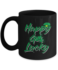 Load image into Gallery viewer, Happy Go Lucky St. Patrick’s Day Black Ceramic Coffee Tea Mug | Leprechaun Emerald Green Rainbow Clover Potinn Drinkware - CrazyFamilyLove