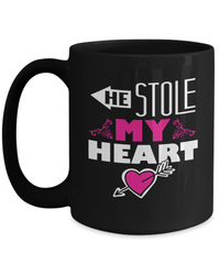 Load image into Gallery viewer, He Stole My Heart Valentine Day Black Coffee Tea Mug Gift For Him Her Drinkware - CrazyFamilyLove