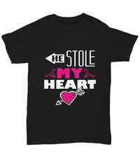 Load image into Gallery viewer, He Stole My Heart Valentines Day Gift for Him Her Graphic Cotton Shirt Tshirt - CrazyFamilyLove