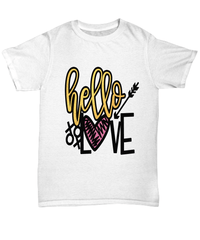 Load image into Gallery viewer, Hello Love Valentines Day Gift for Him Her Graphic Cotton Shirt Tshirt Teeshirt - CrazyFamilyLove