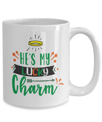 Load image into Gallery viewer, He's My Lucky Charm St. Patrick’s Day Ceramic Coffee Tea Mug | Lucky Leprechaun Emerald Green Irish Rainbow Shamrock Clover Potinn Drinkware - CrazyFamilyLove