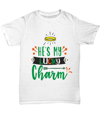 Load image into Gallery viewer, He's My Lucky Charm St. Patrick’s Day Graphic Tshirt Teeshirt | Lucky Leprechaun Emerald Green Rainbow Shamrock Clover Potinn Cotton Shirt - CrazyFamilyLove