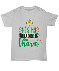 Load image into Gallery viewer, He's My Lucky Charm St. Patrick’s Day Graphic Tshirt Teeshirt | Lucky Leprechaun Emerald Green Rainbow Shamrock Clover Potinn Cotton Shirt - CrazyFamilyLove
