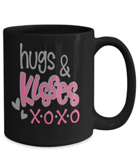 Load image into Gallery viewer, Hugs &amp; Kisses Valentine Day Black Coffee Tea Mug Gift For Him Her Drinkware Cups - CrazyFamilyLove