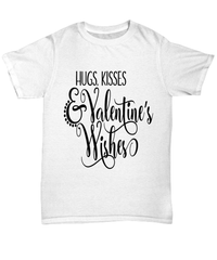 Load image into Gallery viewer, Hugs Kisses Valentine Day Wishes Gift for Him Her Graphic Cotton Shirt Tshirt - CrazyFamilyLove