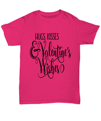 Load image into Gallery viewer, Hugs Kisses Valentine Day Wishes Gift for Him Her Graphic Cotton Shirt Tshirt - CrazyFamilyLove
