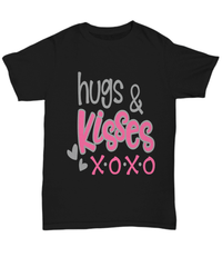 Load image into Gallery viewer, Hugs &amp; Kisses Valentines Day Gift for Him Her Black Graphic Cotton Shirt Tshirt - CrazyFamilyLove