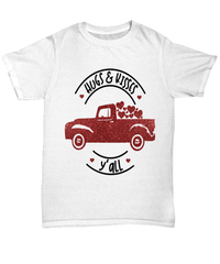 Load image into Gallery viewer, Hugs Kisses Y'all Valentine Day Gift for Him Her Graphic Cotton Shirt Tshirt - CrazyFamilyLove