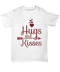 Load image into Gallery viewer, Hugs &amp; Kisses2 Valentines Day Gift for Him Her Black Graphic Cotton Shirt Tshirt - CrazyFamilyLove