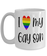 Load image into Gallery viewer, I Love My Gay Son LGBTQ Woman Man Gender Fluid Identity Ceramic Coffee Tea Mug Cup FTM MTF Transgender Bisexual Rainbow Flag Pride Drinkware - CrazyFamilyLove