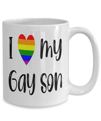 Load image into Gallery viewer, I Love My Gay Son LGBTQ Woman Man Gender Fluid Identity Ceramic Coffee Tea Mug Cup FTM MTF Transgender Bisexual Rainbow Flag Pride Drinkware - CrazyFamilyLove