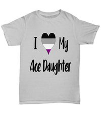 Load image into Gallery viewer, I Love My Gray Ace Daughter Asexual Tshirt Tee | LGBTQ+ Demisexual Allosexual Cupidsexual Pride Flag Short Sleeve Cotton Shirt Teeshirt - CrazyFamilyLove