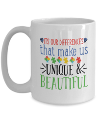 Load image into Gallery viewer, It's Our Differences Autistic Spectrum Awareness Ceramic Coffee Tea Mug | ADD/ADHD Aspergers Dyslexia Neurodivergent Puzzle Piece Drinkware - CrazyFamilyLove