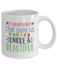 Load image into Gallery viewer, It's Our Differences Autistic Spectrum Awareness Ceramic Coffee Tea Mug | ADD/ADHD Aspergers Dyslexia Neurodivergent Puzzle Piece Drinkware - CrazyFamilyLove