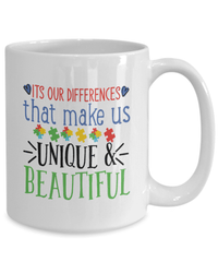 Load image into Gallery viewer, It's Our Differences Autistic Spectrum Awareness Ceramic Coffee Tea Mug | ADD/ADHD Aspergers Dyslexia Neurodivergent Puzzle Piece Drinkware - CrazyFamilyLove