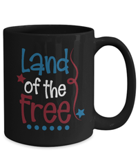 Load image into Gallery viewer, Land of the Free 4th of July Fourth Born in the USA Black Ceramic Coffee Mug | 1776 America Independence Day Star Spangled Banner Drinkware - CrazyFamilyLove