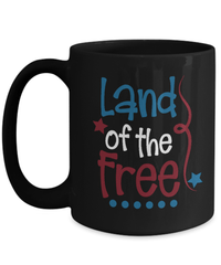Load image into Gallery viewer, Land of the Free 4th of July Fourth Born in the USA Black Ceramic Coffee Mug | 1776 America Independence Day Star Spangled Banner Drinkware - CrazyFamilyLove