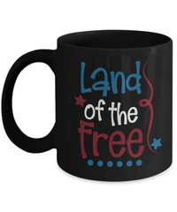 Load image into Gallery viewer, Land of the Free 4th of July Fourth Born in the USA Black Ceramic Coffee Mug | 1776 America Independence Day Star Spangled Banner Drinkware - CrazyFamilyLove