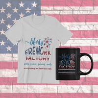 Load image into Gallery viewer, Liberty Firework Factory 4th of July Fourth Born in the USA Black Ceramic Coffee Tea Mug | 1776 America Independence Day Banner Drinkware - CrazyFamilyLove