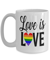 Load image into Gallery viewer, Love is Love LGBTQ Woman Man Gender Fluid Identity Ceramic Coffee Tea Mug Cup FTM MTF Transgender Bisexual Rainbow Flag Pride Drinkware - CrazyFamilyLove
