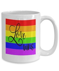 Load image into Gallery viewer, Love Wins LGBTQ Woman Man Gender Fluid Identity Ceramic Coffee Tea Mug Cup | FTM MTF Transgender Bisexual Two-Spirit Rainbow Flag Drinkware - CrazyFamilyLove