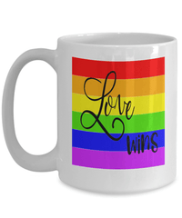 Load image into Gallery viewer, Love Wins LGBTQ Woman Man Gender Fluid Identity Ceramic Coffee Tea Mug Cup | FTM MTF Transgender Bisexual Two-Spirit Rainbow Flag Drinkware - CrazyFamilyLove