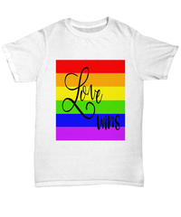 Load image into Gallery viewer, Love Wins LGBTQ Woman Man Gender Fluid Identity Tshirt FTM MTF Transgender Bisexual Two-Spirit Rainbow Pride Flag Short Sleeve Cotton Shirt - CrazyFamilyLove