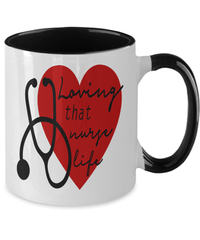 Load image into Gallery viewer, Loving That Nurse Life LPN RN ARNP Nurse Two Tone Ceramic Coffee Mug Drinkware - CrazyFamilyLove