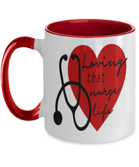 Load image into Gallery viewer, Loving That Nurse Life LPN RN ARNP Nurse Two Tone Ceramic Coffee Mug Drinkware - CrazyFamilyLove
