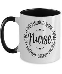 Load image into Gallery viewer, LPN RN ARNP Nurse Practitioner Qualities Two Tone Ceramic Coffee Mug Drinkware - CrazyFamilyLove