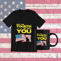 Load image into Gallery viewer, May the 4th of July Fourth Be With You Born in the USA Tshirt Tee 1776 God Bless America Independence Day Short Sleeve Cotton Teeshirt Shirt