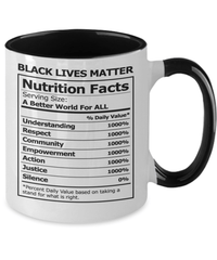 Load image into Gallery viewer, Nutrition Facts Black Lives Matter Two Tone Coffee Tea Mug Cup | Black Pride BLM - CrazyFamilyLove