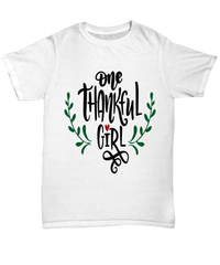 Load image into Gallery viewer, One Thankful Girl America Thanksgiving Turkey Day Graphic Tshirt | Pumpkin Patch Autumn Fall Harvest Corn Stalk Maze Cotton Tee Shirt - CrazyFamilyLove