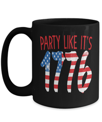 Load image into Gallery viewer, Party Like It's 1776 4th of July Fourth Black Ceramic Coffee Tea Mug Born in the USA America Independence Day Star Spangled Banner Drinkware - CrazyFamilyLove