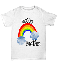 Load image into Gallery viewer, Proud LGBTQ Brother Gender Fluid Identity Man Tshirt Tee | FTM MTF Transgender Bisexual Two-Spirit Rainbow Pride Flag Cotton Shirt Teeshirt - CrazyFamilyLove