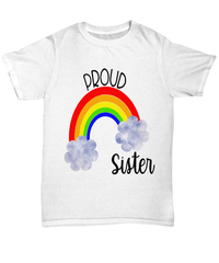 Load image into Gallery viewer, Proud LGBTQ Sister Gender Fluid Identity Woman Tshirt Tee | FTM MTF Transgender Bisexual Two-Spirit Rainbow Pride Flag Cotton Shirt Teeshirt - CrazyFamilyLove