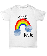 Load image into Gallery viewer, Proud LGBTQ Uncle Gender Fluid Identity Man Tshirt Tee | FTM MTF Transgender Bisexual Two-Spirit Rainbow Pride Flag Cotton Shirt Teeshirt - CrazyFamilyLove