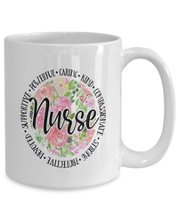 Load image into Gallery viewer, Registered LPN RN ARNP Nurse Practitioner Nursing Assistant Qualities-Floral Ceramic Coffee Tea Mug Cup Drinkware - CrazyFamilyLove